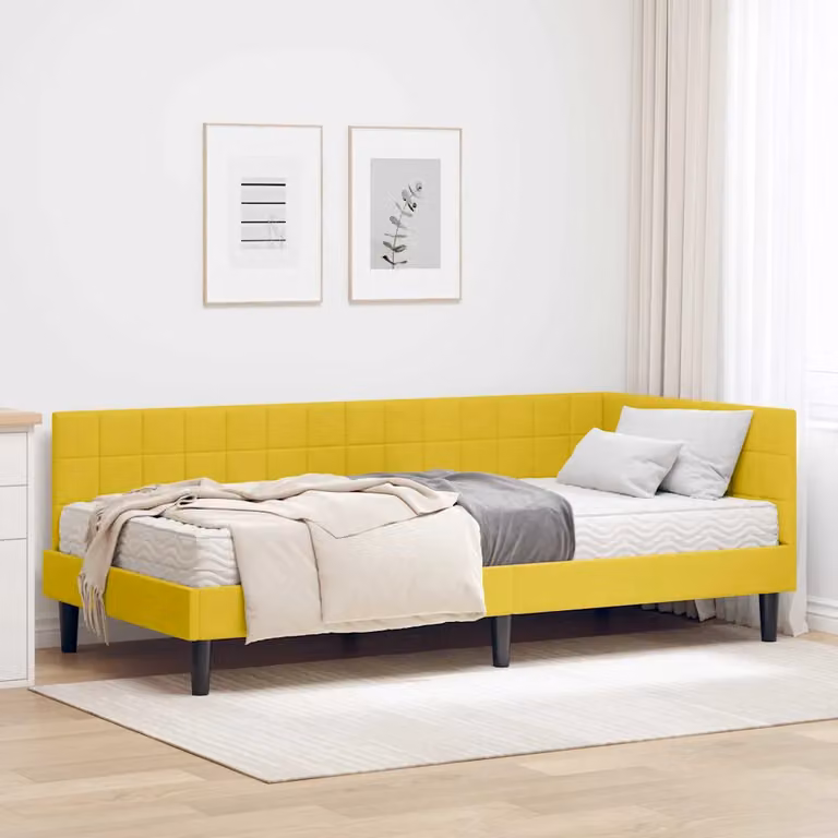 Letto angolare con materasso 2 pezzi vidaXL in velluto giallo 90 x 190 cm