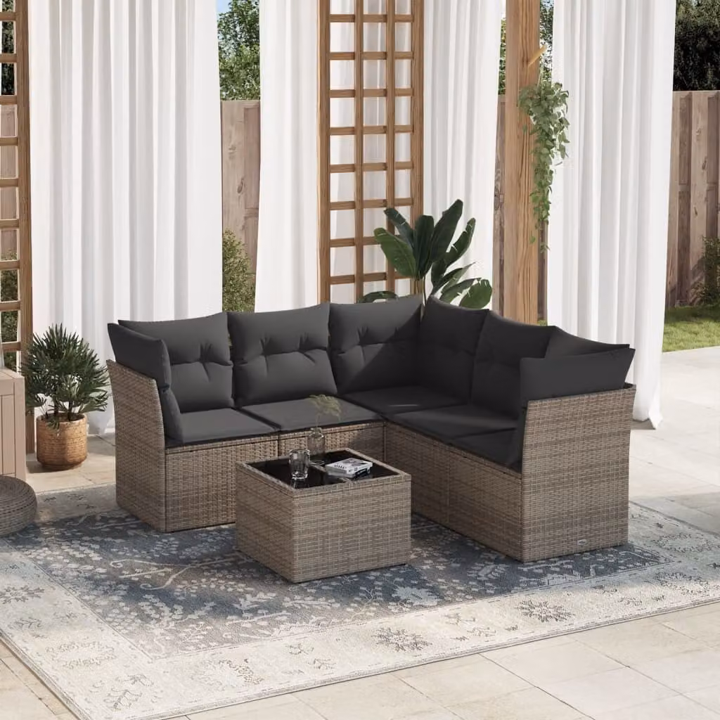Maison Exclusive - Set Divano da Giardino 6 pz con Cuscini Grigio in Polyrattan