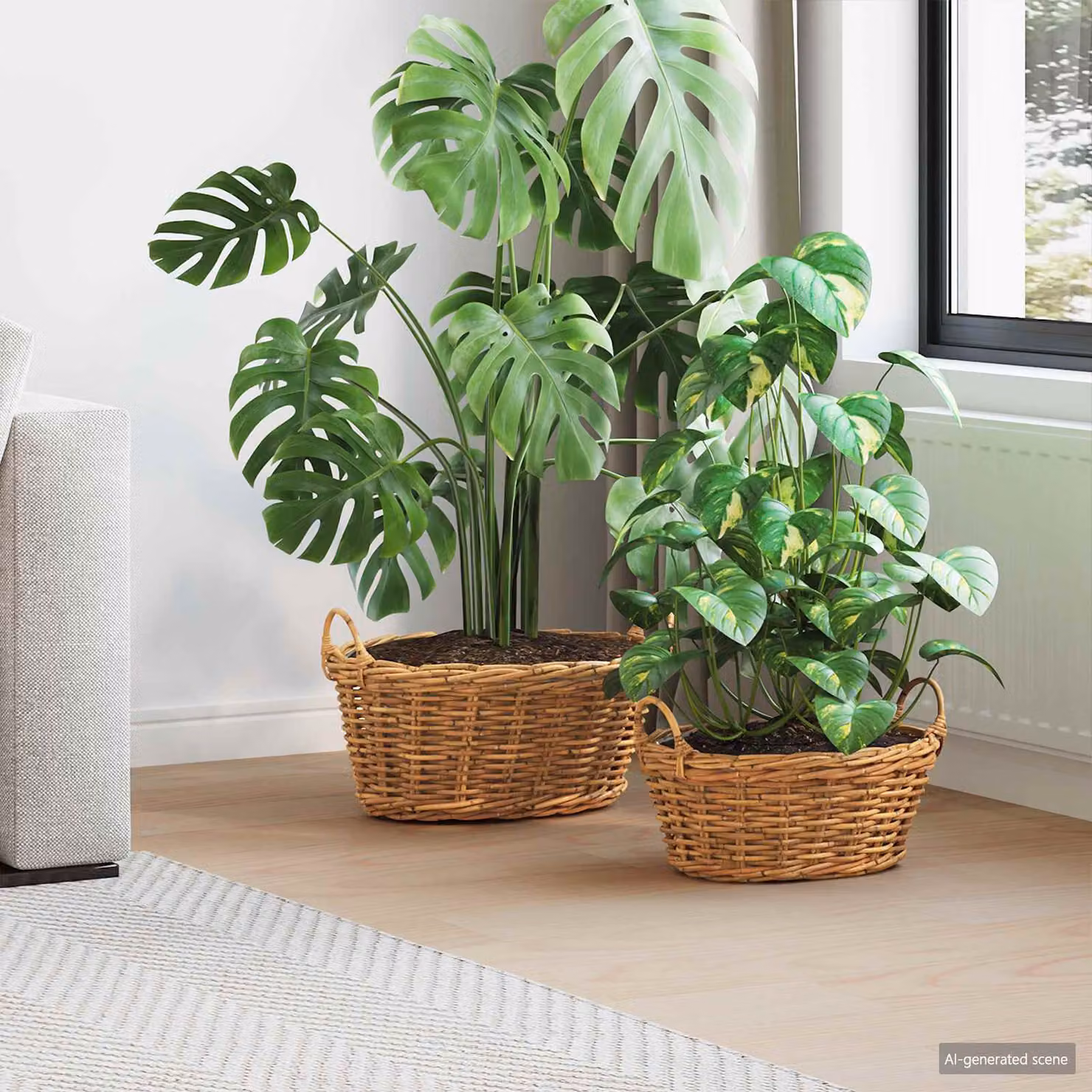 Set di 2 cesti per piante vidaXL GENDT in rattan Kubu color marrone naturale