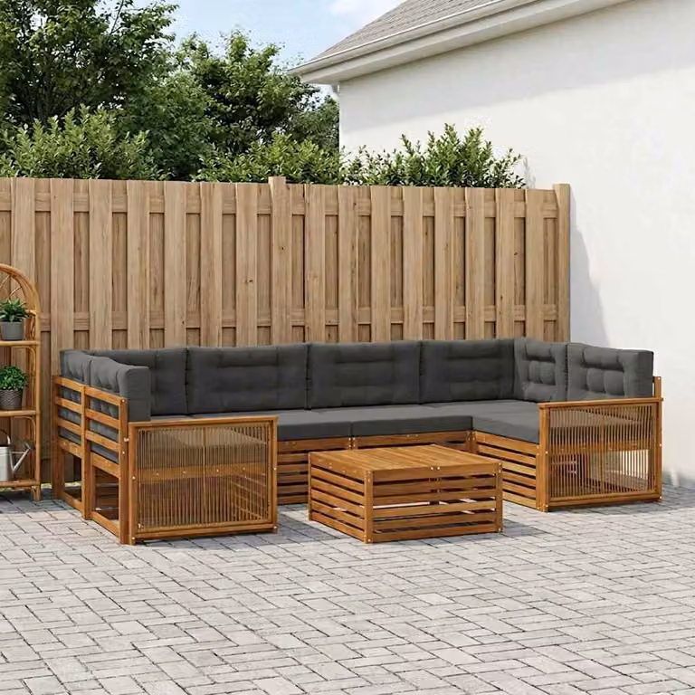 Set di divani da esterno vidaXL 7 pz in legno di acacia con cuscini, colore beige e antracite