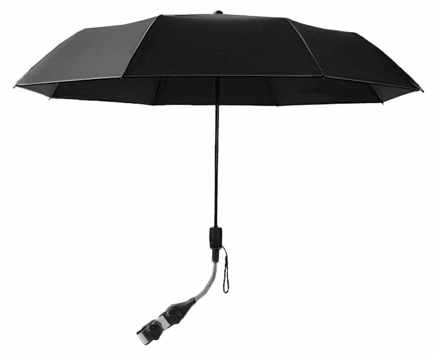 Parasole per sedia, regolabile a 360°, colore nero, realizzato in poliestere e gomma