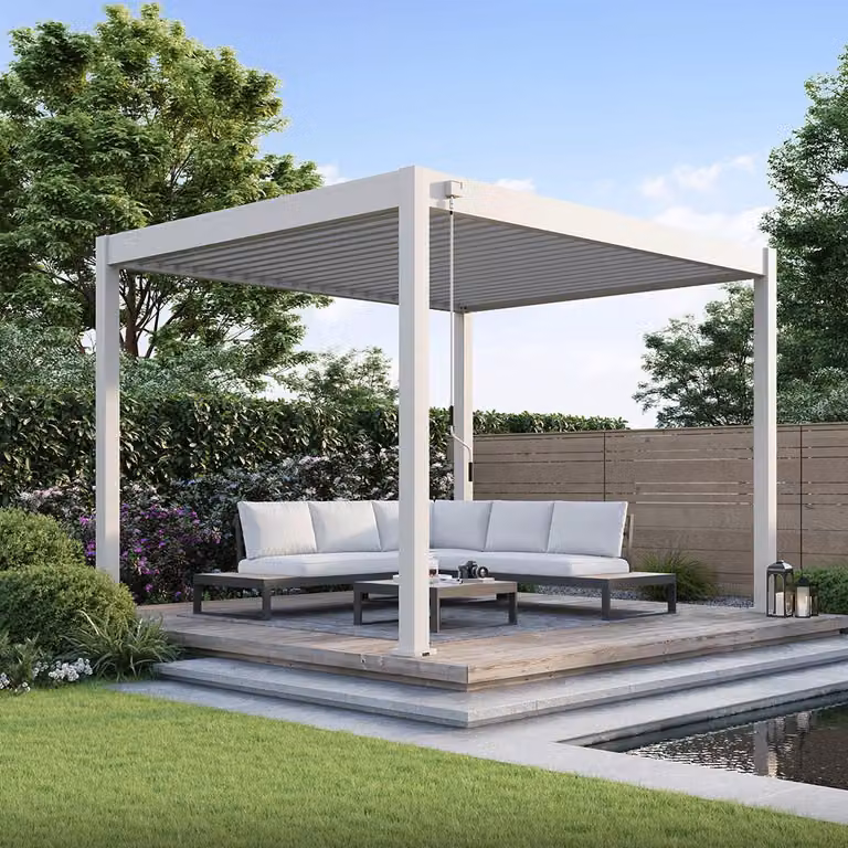 Pergola Weide Classic in alluminio 3x3,6 m con tetto a lamelle, modello indipendente, colore Ivory Sand