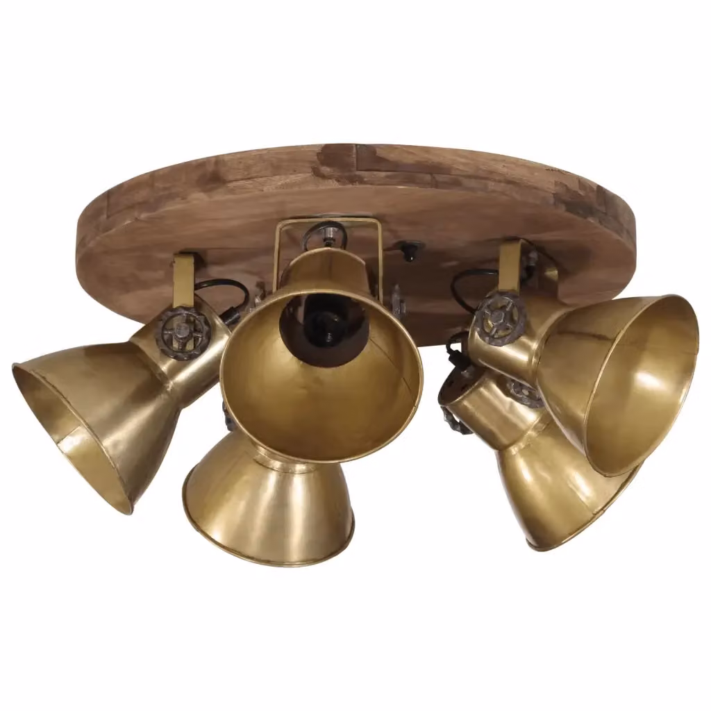 Lampada a Soffitto Design In in Ottone Anticato e Legno, Attacco E27, L 50 cm x P 50 cm x H 25 cm – 2