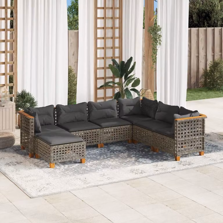 vidaXL Set Divani da Giardino 7 pz in Polyrattan Grigio con Cuscini Imbottiti e Coperture Rimovibili