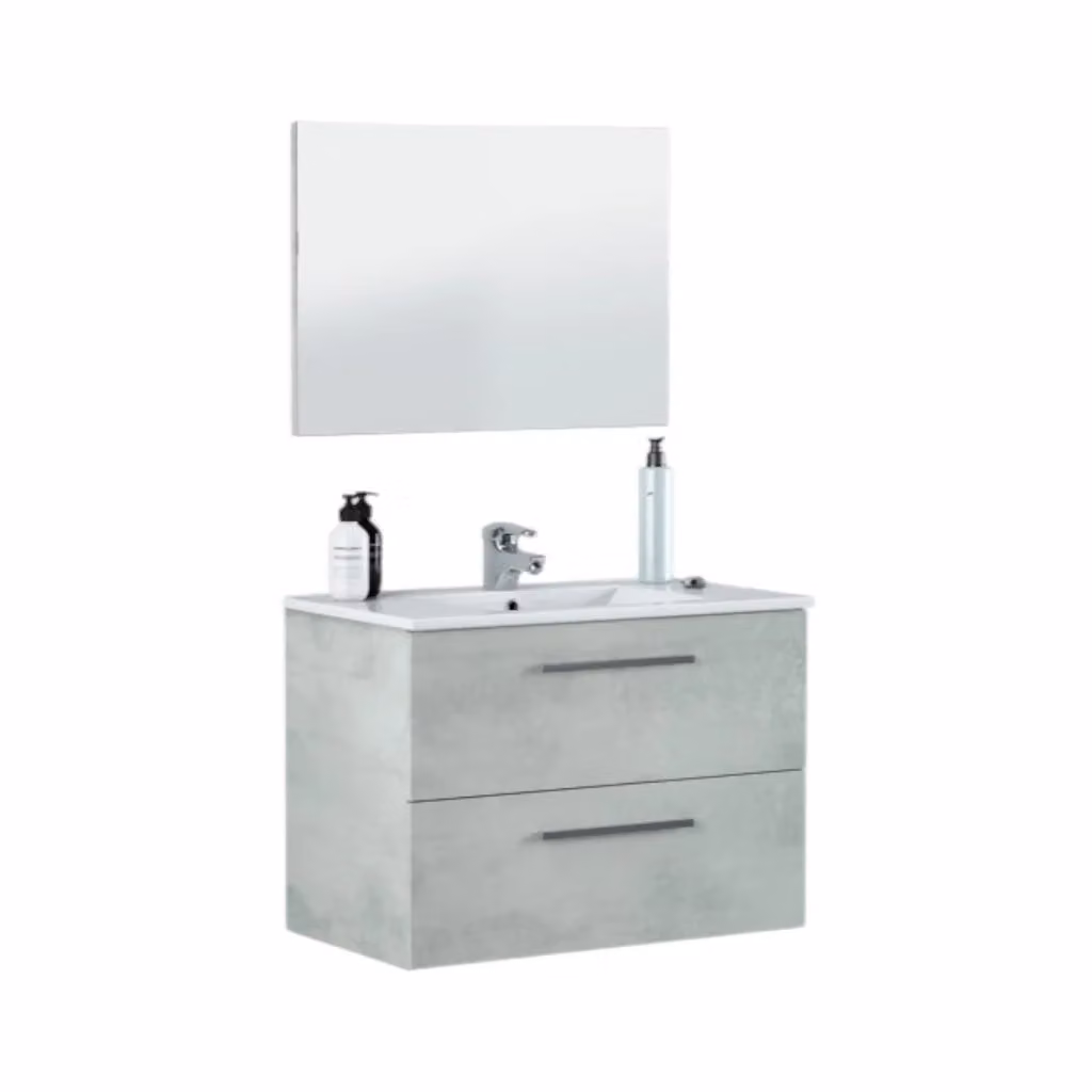 Mobile sottolavabo sospeso DMORA per bagno moderno con cassetti e chiusura soft-close, Grigio, L: 80 cm, P: 45 cm, H: 57 cm – 2