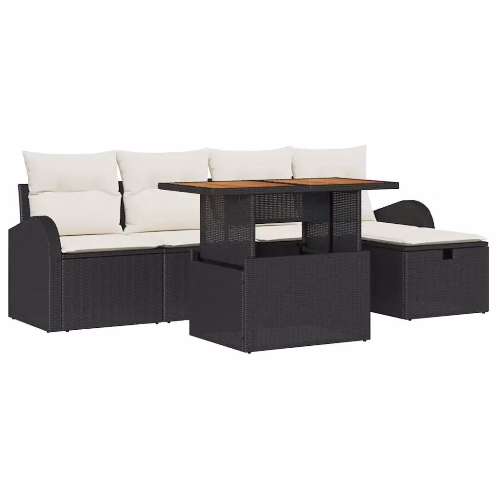 Set Divano da Giardino vidaXL a L composto da 6 pezzi con Cuscini, Tavolino e Pouf, Nero – 2