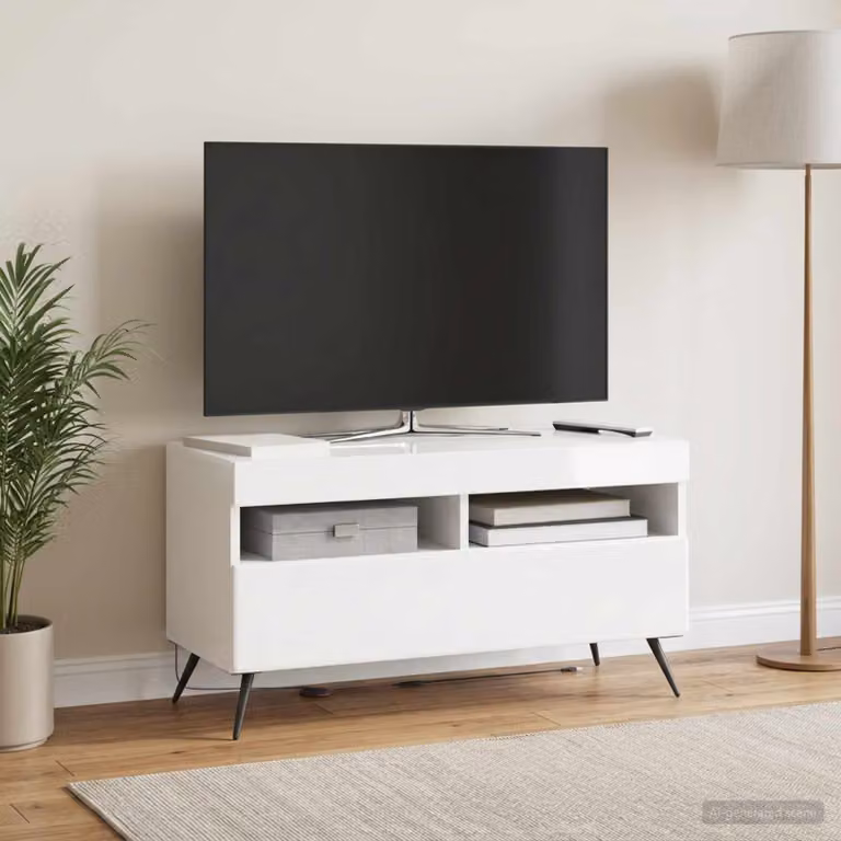 Mobile TV stand vidaXL BREDA bianco lucido in legno ingegnerizzato con illuminazione integrata L/P/H: 81 x 35 x 43 cm
