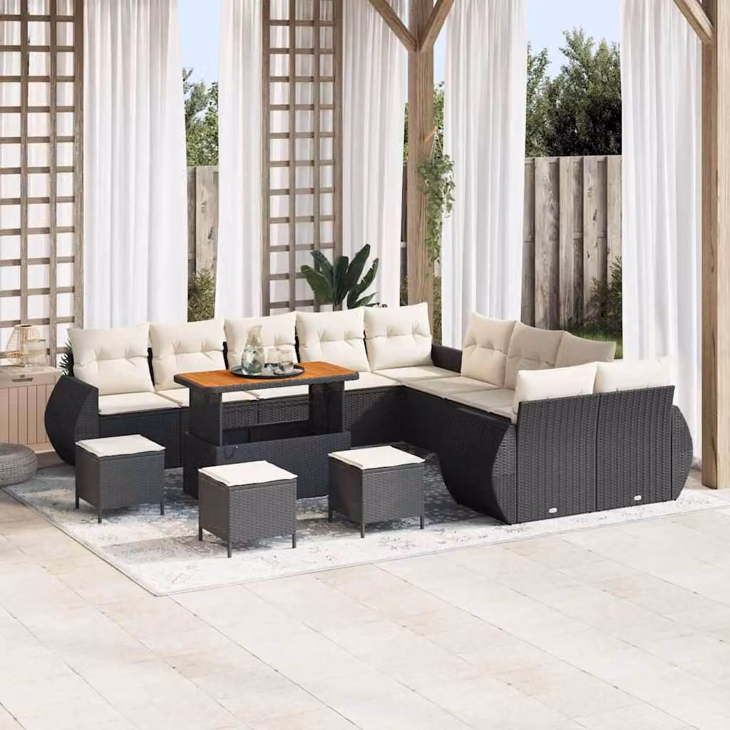 Maison Exclusive - Set da giardino composto da 14 pezzi, divano in rattan sintetico nero