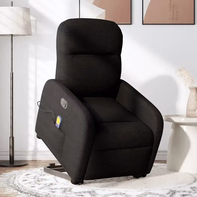 Poltrona Alzapersona Elettrica con Massaggio vidaXL in Tessuto Nero per Senior – 1