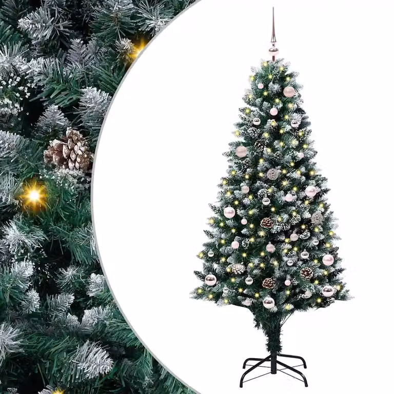 Albero di Natale artificiale verde vidaXL con 150 LED luce bianca calda e struttura in metallo, PVC e plastica, Altezza: 150 cm