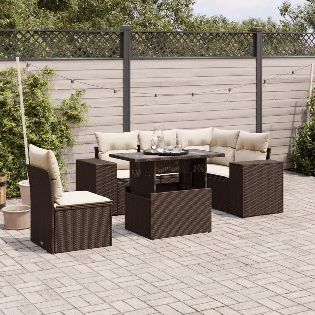 Maison Exclusive - Set Divano da Giardino 6 pz con Cuscini Marrone in Polyrattan