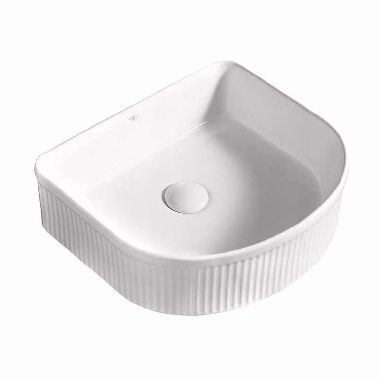 Lavabo in ceramica Lavabo da appoggio Scanalato Bianco lucido 39 x 39 cm