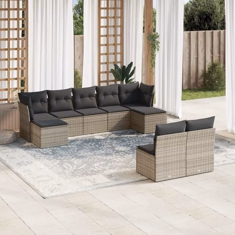 Maison Exclusive - Set Divano da Giardino 9 pz con Cuscini Grigio in Polyrattan