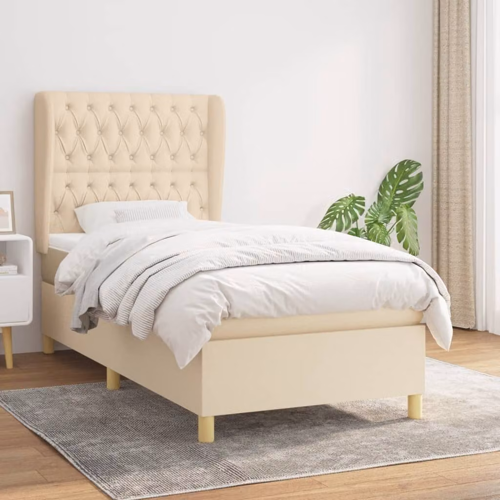 Maison Exclusive - Giroletto a Molle con Materasso Crema 100x200 cm in Tessuto