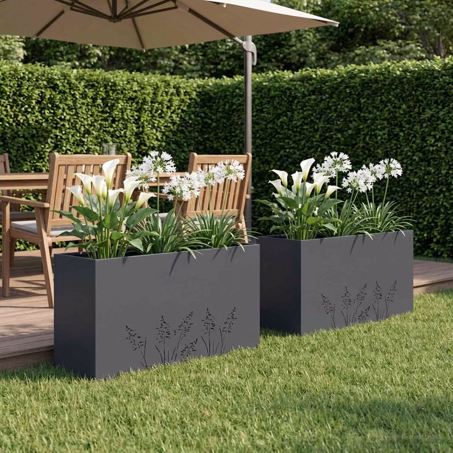 Set di 2 vasi da giardino vidaXL in metallo colore antracite L: 100 cm, P: 20 cm, H: 49 cm