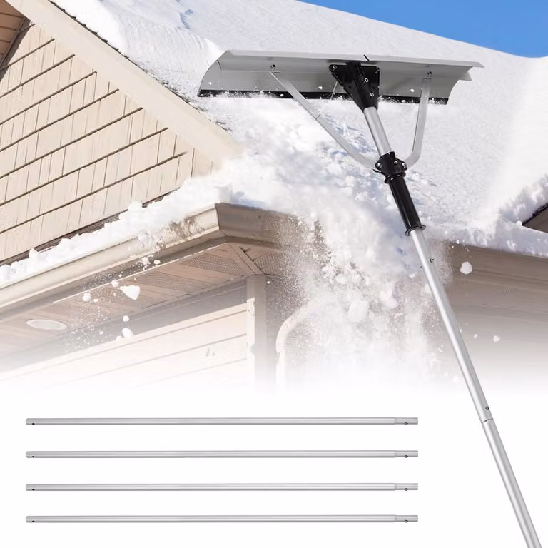 Pala da neve per tetti Izrielar, campo di regolazione 196-636 cm, rimuovi neve per tetti in alluminio, pala da neve rimuovi neve per tetti con impugnatura antiscivolo