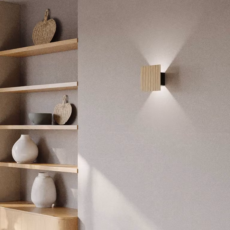Elobra Applique da parete a LED Inka S, dimmerabile, Legno chiaro, Soggiorno / Sala da pranzo, Legno, Moderno, Applique a LED