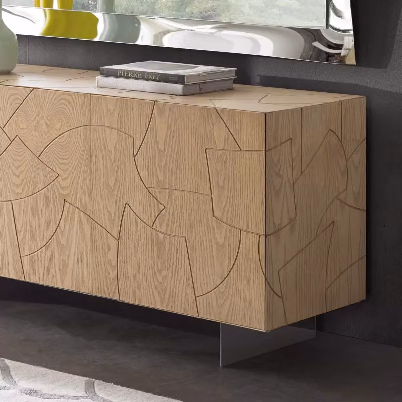 Madia contemporanea Mobili 2G con 3 ante in legno massello marrone e gambe in acciaio L: 180 cm, P: 45 cm, H: 73 cm – 3