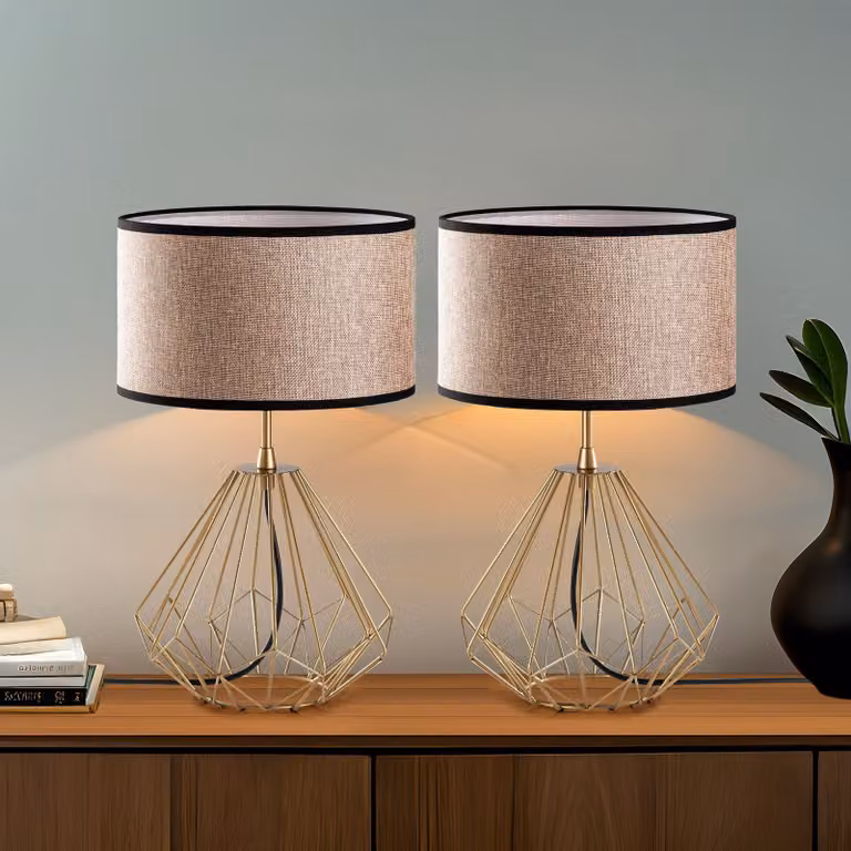 Opviq, Diamond - S-712 - Set, set di lampade da tavolo (2 pezzi), oro, corpo in metallo, 25 x 25 x 43 cm