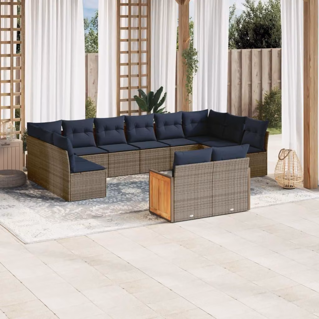 Maison Exclusive - Set da giardino 12 pezzi con cuscini, grigio, polyrattan