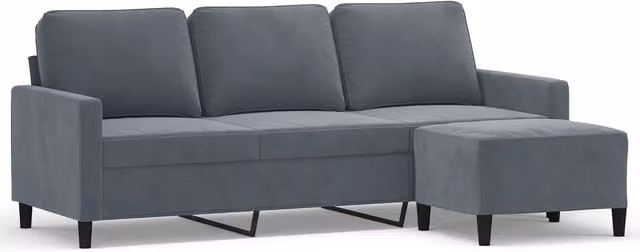 Divano | Divano da soggiorno | Sofa a 3 Posti con Poggiapiedi Grigio Scuro 180 cm in Velluto