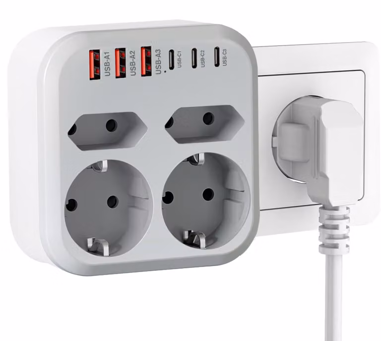 Ciabatta multipresa, 10 in 1, con 6 prese USB e 2 prese Schuko