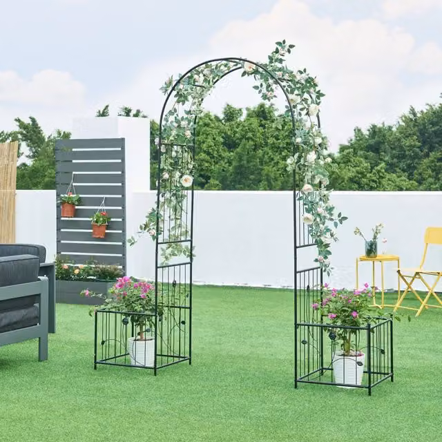 Pergola Arcuata Barisciano con Recinti per Piantare casa.pro in Metallo Nero L: 220 cm, P: 202 cm, H: 50 cm – 1