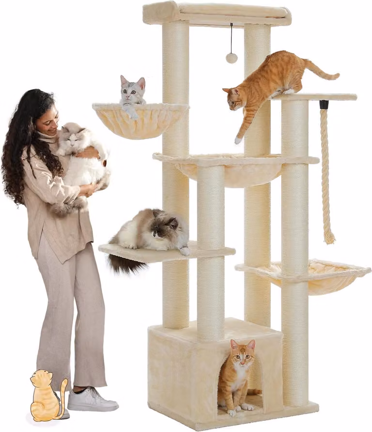 Albero per gatti alto, design multilivello, tiragraffi in sisal ,AMT0268BG, XL