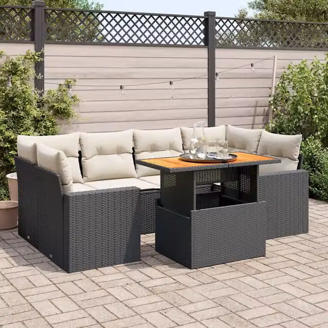 Set Divani da Giardino con Cuscini 7pz Nero Polyrattan 3327003