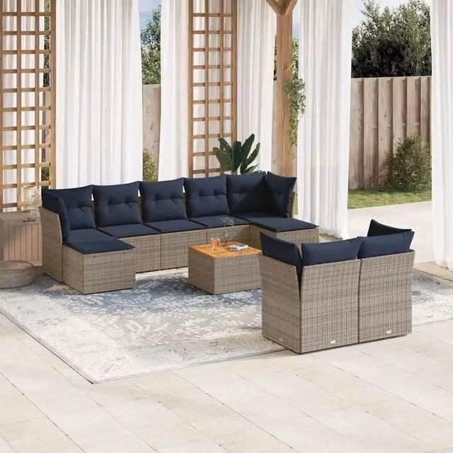 Set Divani da Giardino 10 pz con Cuscini Grigio in Polyrattan 3256208