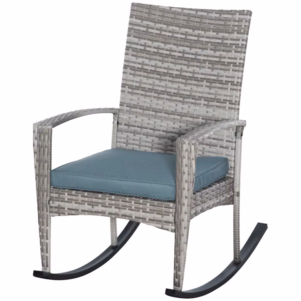 Sedia a dondolo Xylo in polyrattan e metallo con cuscino Grigio L: 66 cm, P: 88 cm, H: 98 cm – 2