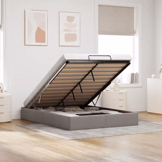 Struttura Letto Pouf senza Materasso-Giroletto con contenitore Tortora 140x190 cm Tessuto