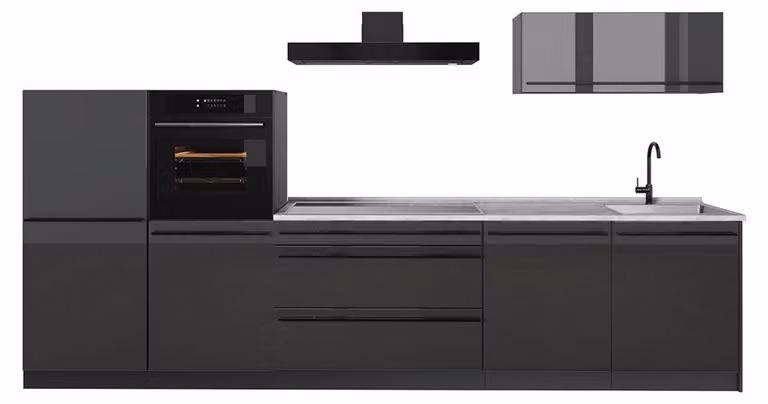 Cucina componibile Vicco R-Line Antracite lucido/Antracite 340 cm piano di lavoro Marmo, Model 66511