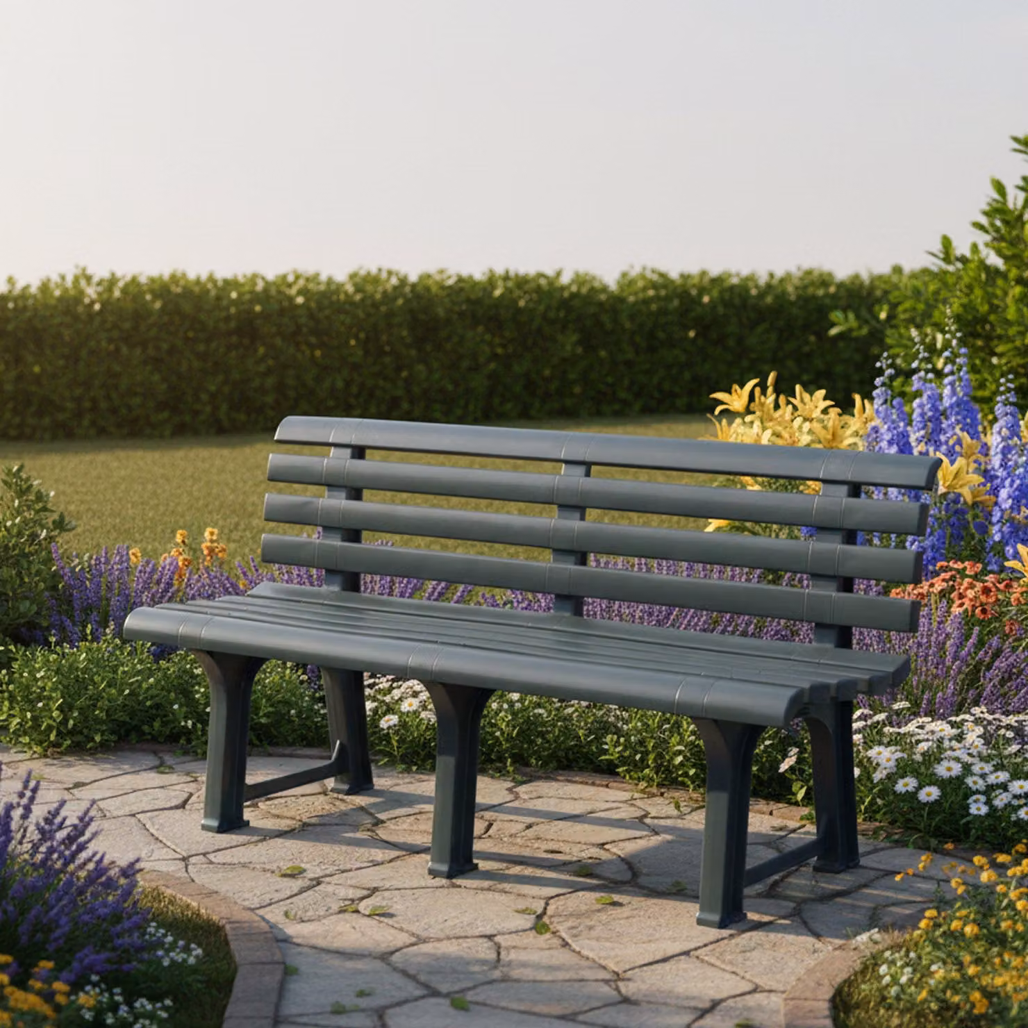 Artur - Panchina da Esterno, 145x49x74h cm Nero Antracite, Materiale Struttura in Plastica
