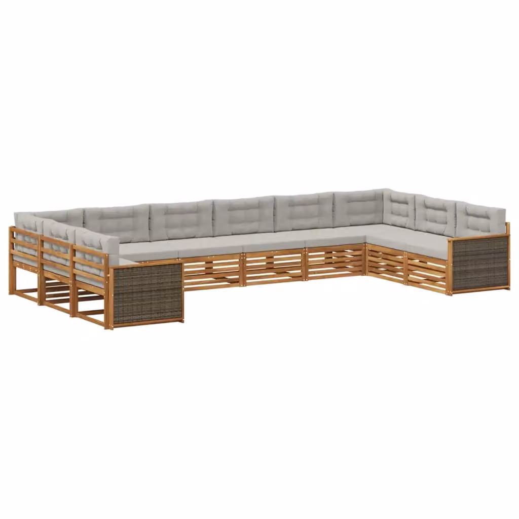 Set di divani da giardino a forma di U vidaXL in legno di acacia con cuscini beige e grigi – 2