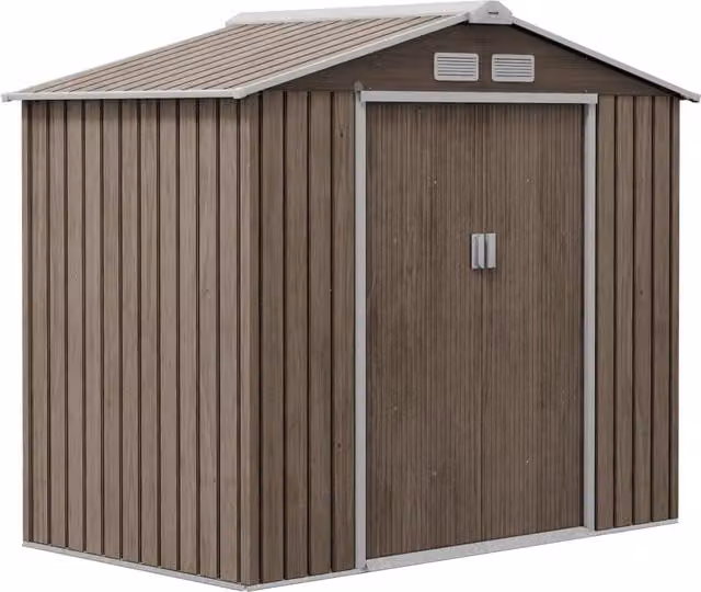 Casetta da Giardino con Prese d'Aria e Doppia Porta Scorrevole 210x130 cm in Metallo Marrone Chiaro