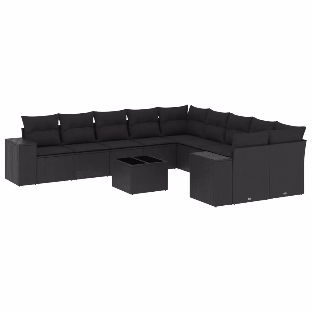 vidaXL Set Divani da Giardino 11 pz a Forma a L con Cuscini e Tavolino Nero – 2