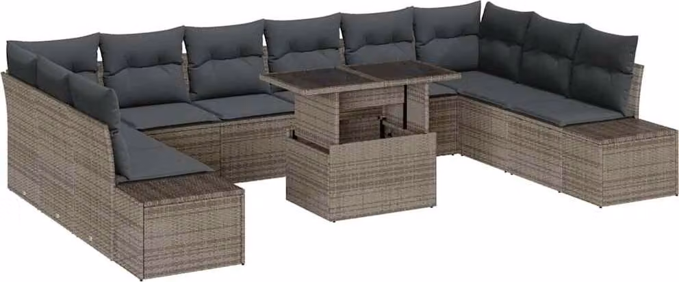 Set Divano da Giardino con cuscino 11 pcs Grigio polyrattan