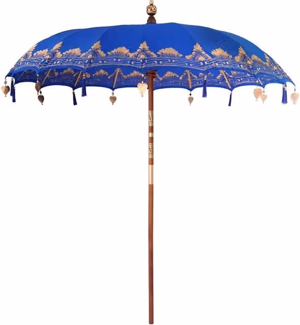 Ombrellone balinese arrotondato 215 x 215 x 260 cm atmosfera tropicale eleganza artigianale in cotone blu 02_0058818