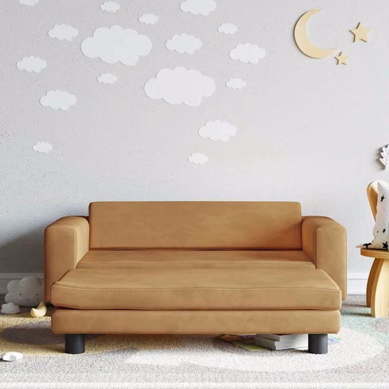 vidaXL Divano per bambini con poggiapiedi in velluto marrone L: 100 cm, P: 50 cm, H: 30 cm