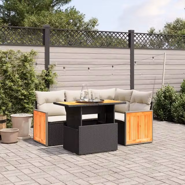 Set Divani da Giardino 5 pz con Cuscini in Polyrattan Nero 3273940