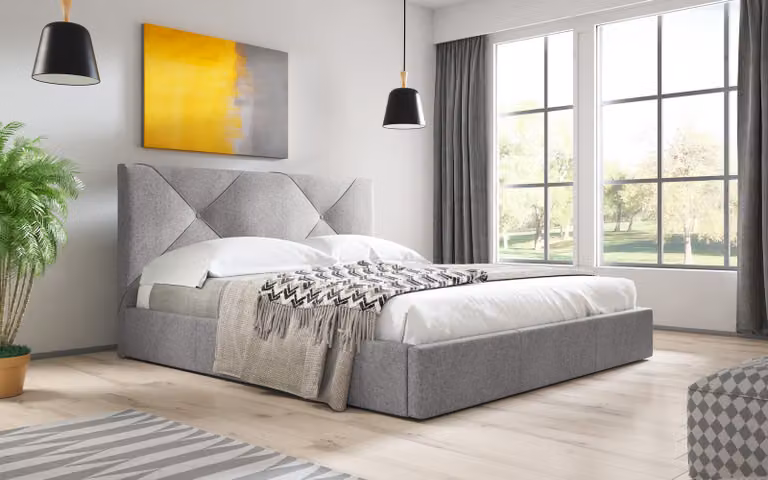 Letto imbottito Sofello, rete a doghe in legno, 90 cm, grigio, moderno, tessuto intrecciato con vano contenitore, rete a doghe in legno con funzione di sollevamento, design trapuntato