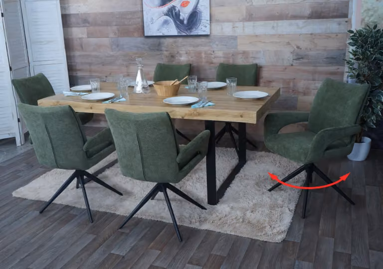Set di 6 sedie da pranzo HWC-O78, sedia da cucina, girevole con ritorno automatico, rivestita in tessuto chenille (310g/m²), colore verde