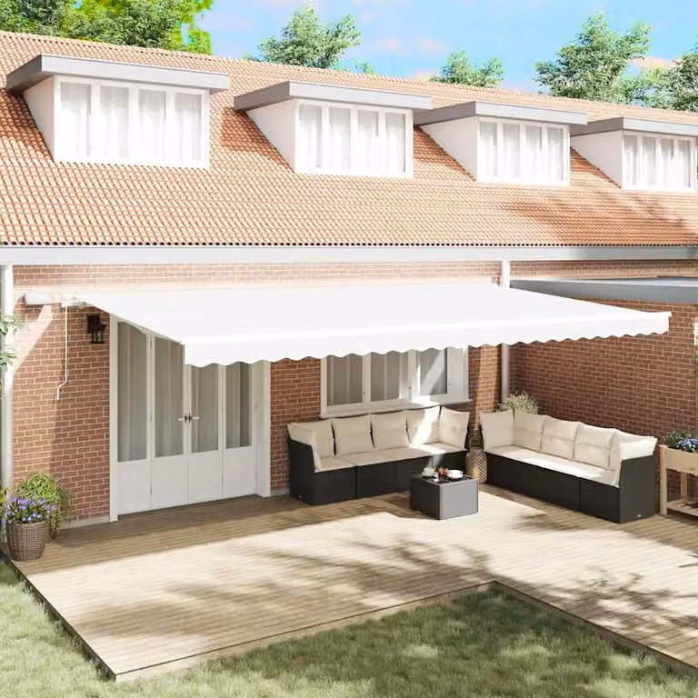 vidaXL Tenda retrattile Bianco 600 × 350 cm Tessuto e Alluminio