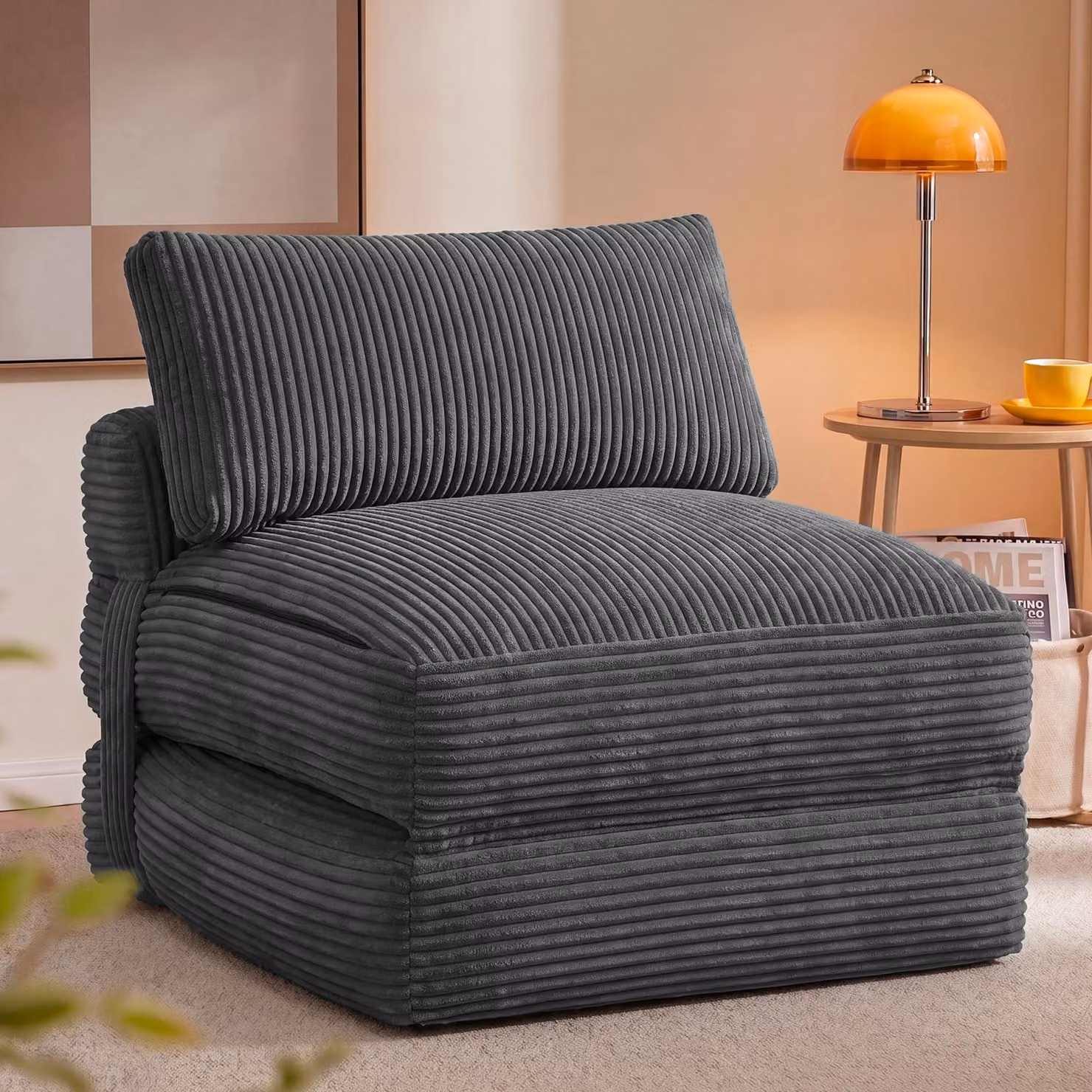 Poltrona reclinabile in tessuto, divano letto pieghevole con cuscino, marca VASAGLE