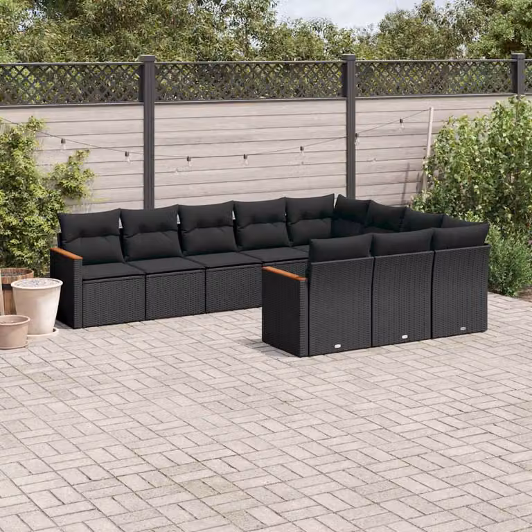 vidaXL Set di Divani da Giardino a L in Polyrattan Nero con Cuscini e Rivestimenti Rimovibili