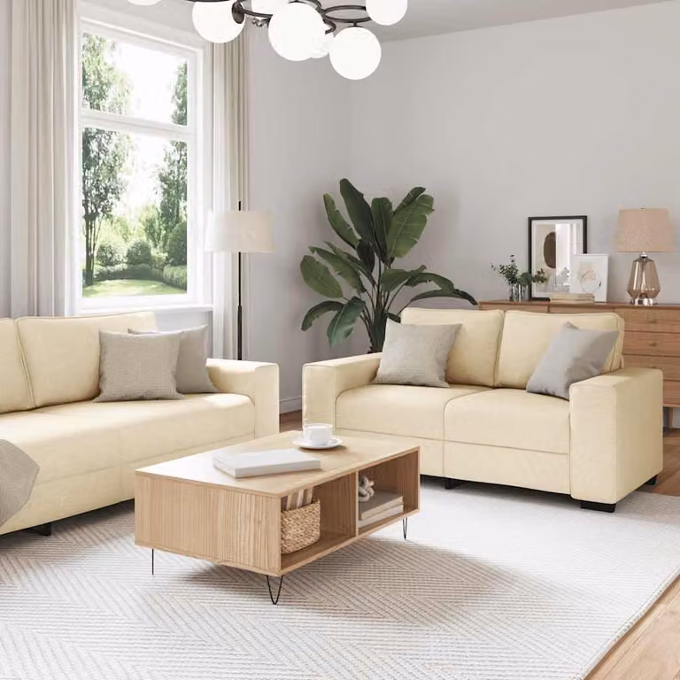 Maison Exclusive - Set divano a 2 posti con cuscini in tessuto color crema