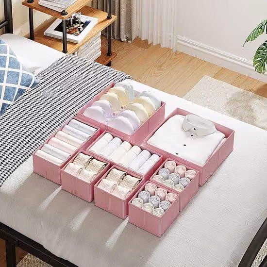 Set organizer per cassetti, 6 pezzi, per biancheria intima, calzini, reggiseni e capi rosa, pieghevole
