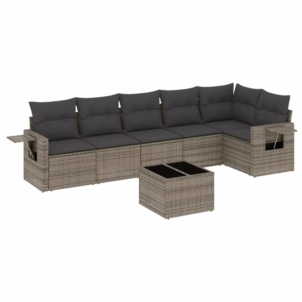 Set di divani da giardino vidaXL in polyrattan grigio con cuscini e tavolino da esterno a forma di L – 2