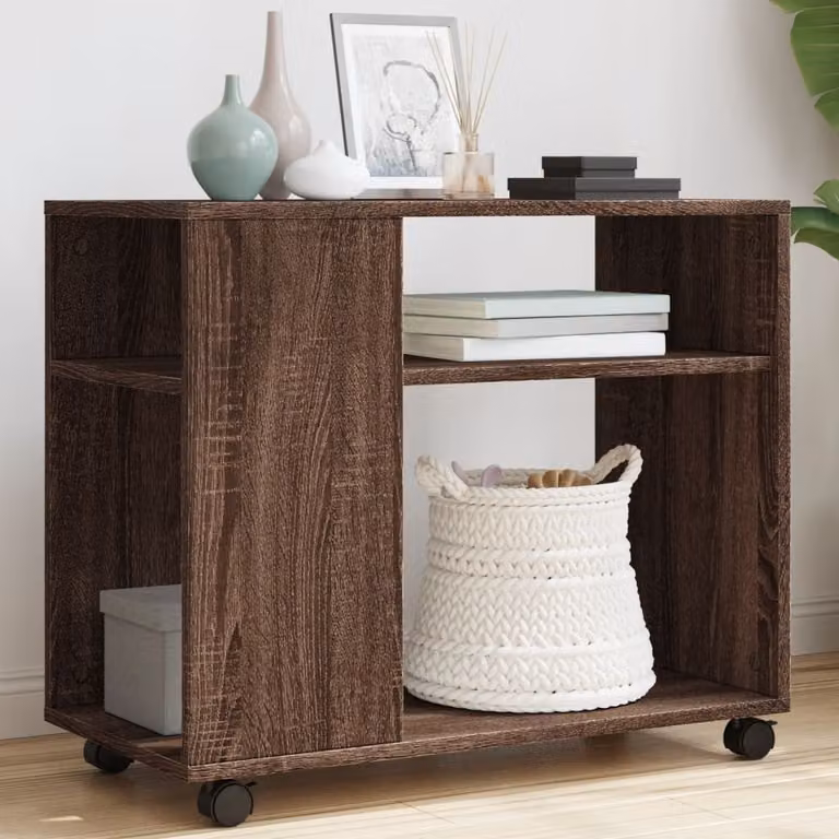 vidaXL Tavolino con Ruote in Truciolato e MDF Rovere Marrone L: 70 cm, P: 35 cm, H: 60 cm